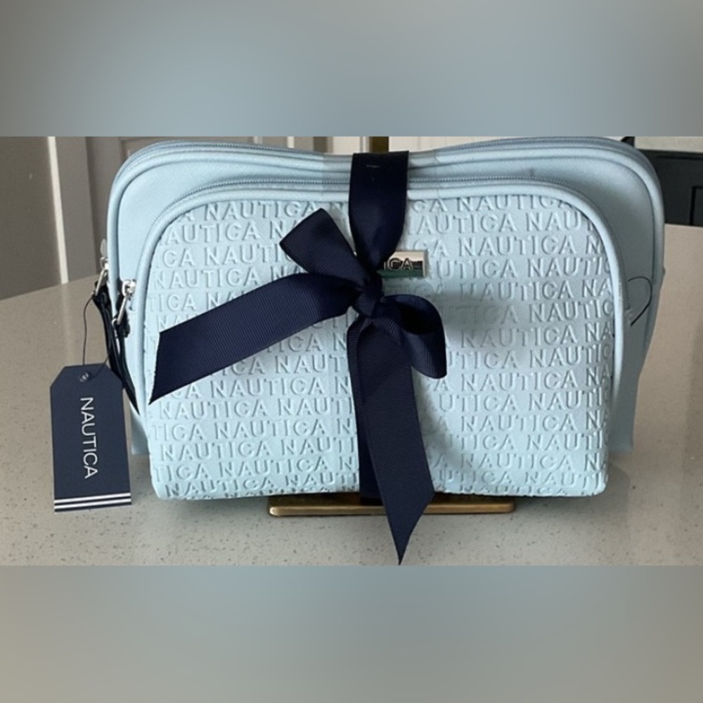 Nautica Light Blue Cosmetic Bag with Navy Ribbon